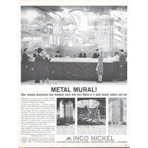1961 Inco Nickel Stainless Steel Metal Wall Mural Vintage Print Ad Buell Mullen